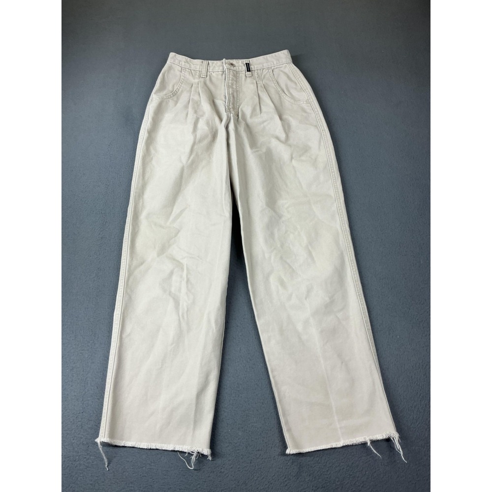 Rockies Pleated Jeans Womens 5/6 Beige High Waist Wide Leg Raw Hem Western Yoke
